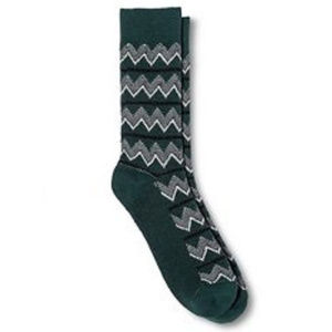 Mossimo Size 6-12 Crew Socks Mens Chevron Pattern Green Black NEW